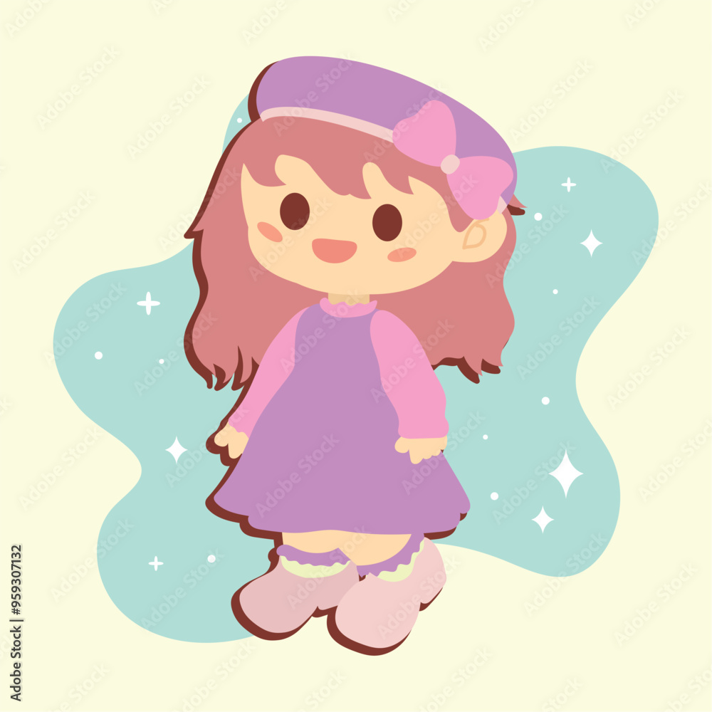 Cute girl with dress cartoon kawaii Vector Cute girl with dress cartoon kawaii Vector