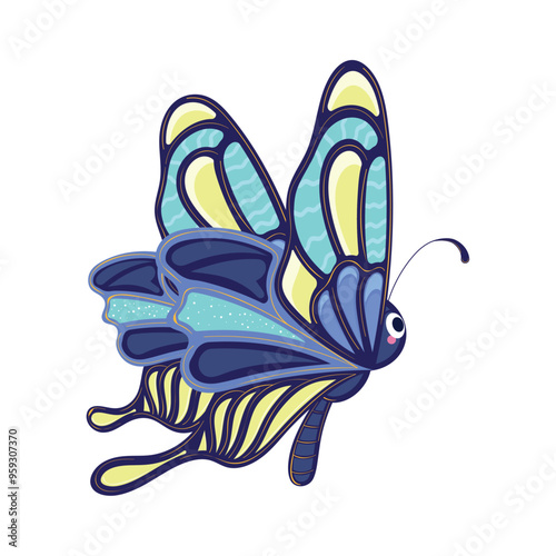 Colorful blue and white butterfly with smiling face Vector