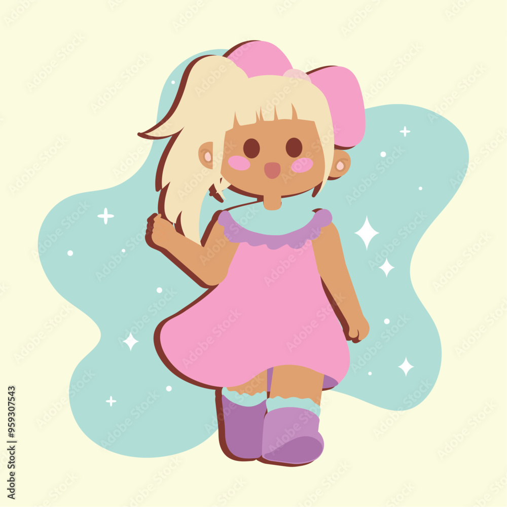 Cute girl with dress cartoon kawaii Vector Cute girl with dress cartoon kawaii Vector