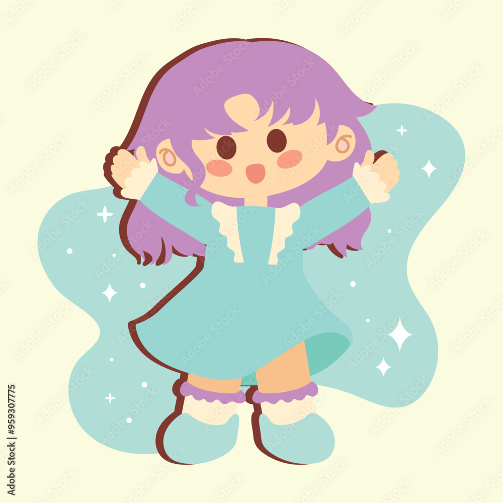 Cute girl with dress cartoon kawaii Vector Cute girl with dress cartoon kawaii Vector