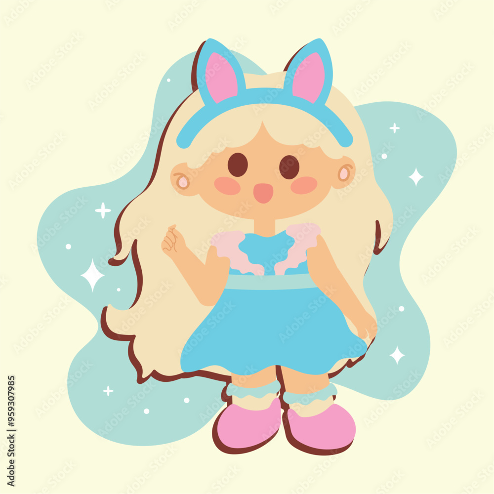 Cute girl with dress cartoon kawaii Vector Cute girl with dress cartoon kawaii Vector