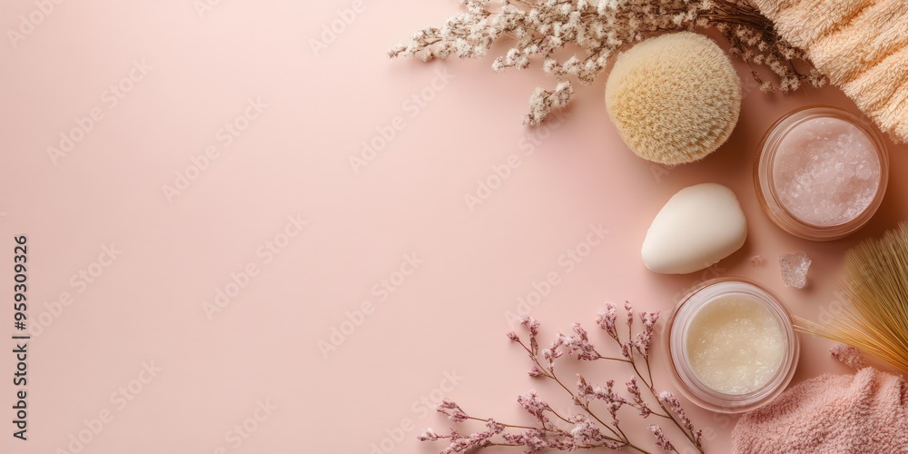 Spa Products on Pink Background with Copy Space. Spa Products on Pink Background with Copy Space.