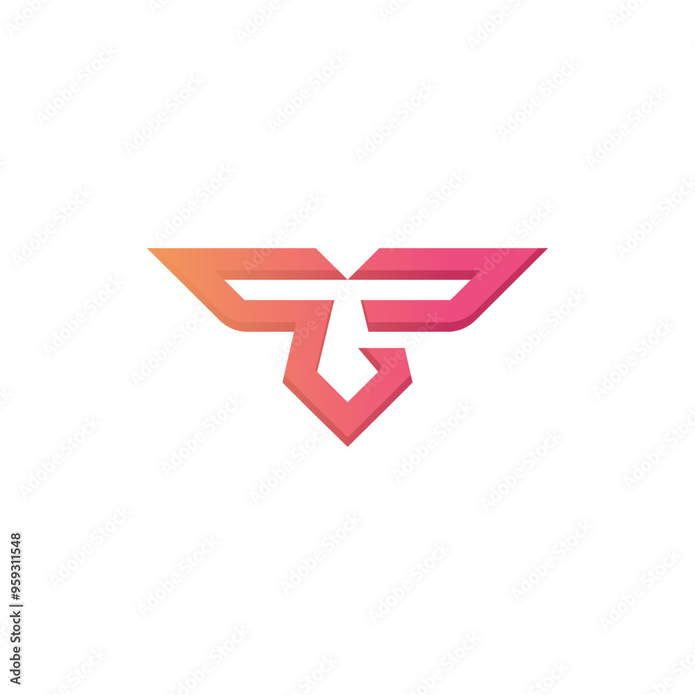 Letter G and T in one place combined with wings - pointed edges - initial logo editable vector Letter G and T in one place combined with wings - pointed edges - initial logo editable vector