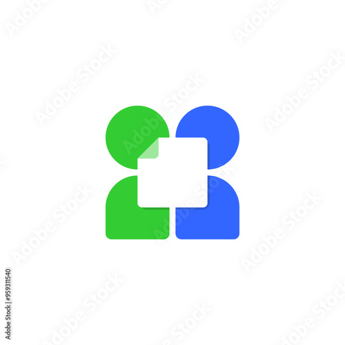 Paper with 2 human figures - Resume and document - paperwork logo - editable vector