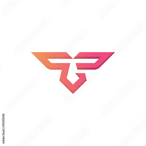 Letter G and T in one place combined with wings - pointed edges - initial logo editable vector