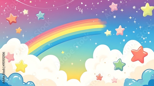 A Rainbow in a Sky with Stars and Clouds