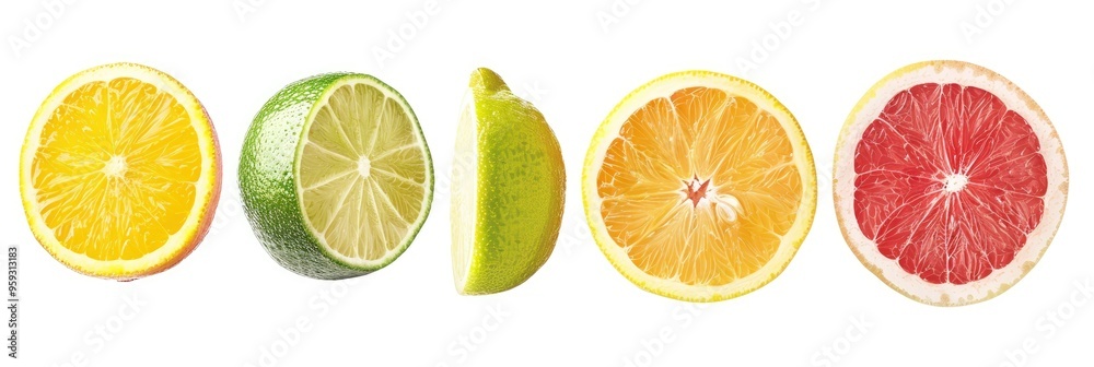 Variety of Whole and Sliced Citrus Fruits Including Orange, Lemon, Lime, and Grapefruit Variety of Whole and Sliced Citrus Fruits Including Orange, Lemon, Lime, and Grapefruit