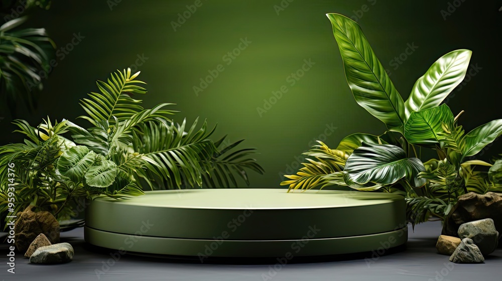 depicts a large circular planter with an abundance of green plants, including ferns and palms. depicts a large circular planter with an abundance of green plants, including ferns and palms.