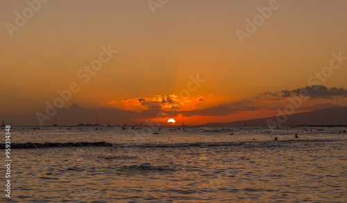 Beautiful Sunset Wakiki Beach Hawaii summer vacation photo