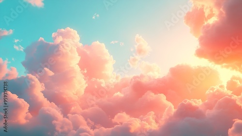 Evening sky Sunset Summer sky clouds with colorful Pink Orange Romantic sunlight and wide panoramic backgrounds on banner : Generative AI