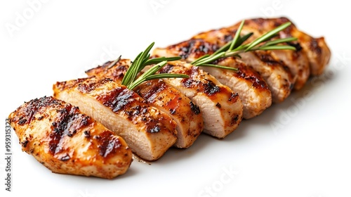 Grilled chicken breast Sliced spicy roasted chicken fillet isolated on white background : Generative AI