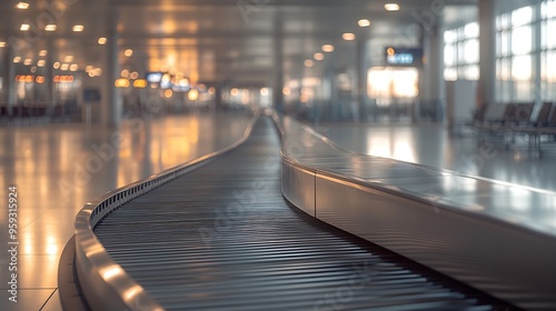 Baggage conveyor belt in arrivals lounge of airport terminal : Generative AI