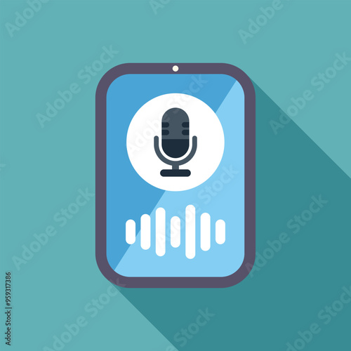 Smartphone is displaying a microphone icon and soundwaves, representing voice recording functionality