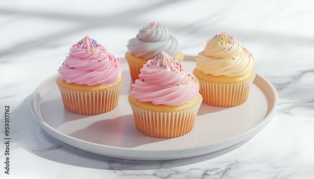 Cupcake sweet snack cake on paper cup in white plate for party time Cupcake sweet snack cake on paper cup in white plate for party time