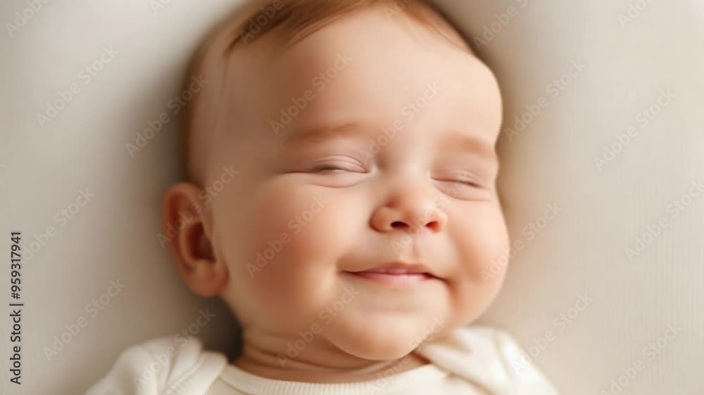 A peaceful baby peacefully sleeping on a soft white blanket, surrounded by a serene atmosphere A peaceful baby peacefully sleeping on a soft white blanket, surrounded by a serene atmosphere