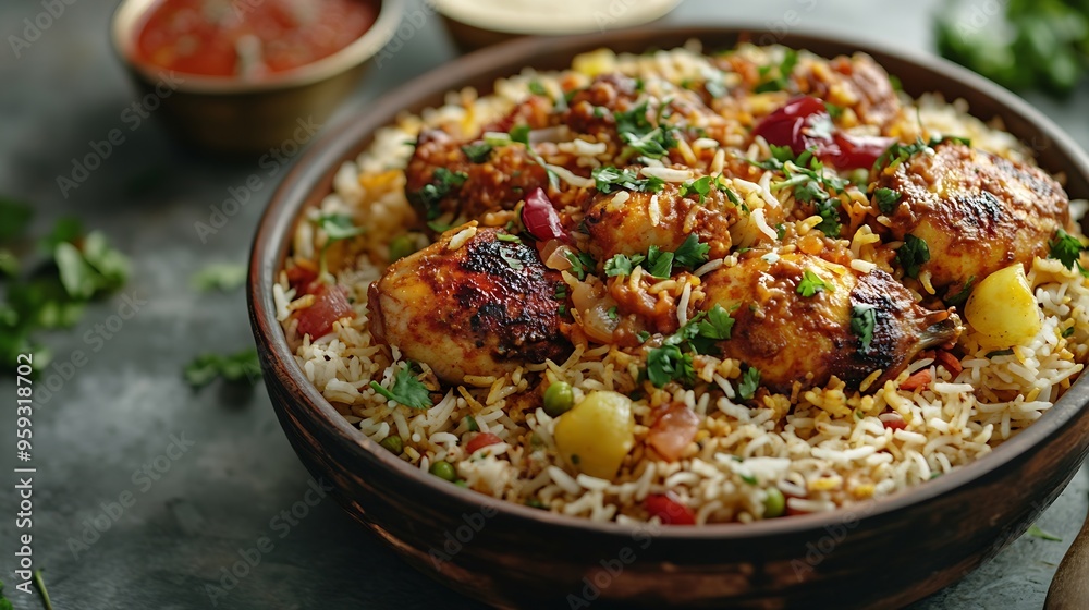 Chicken biryani Kabsa with rice Basmati Mandi : Generative AI Chicken biryani Kabsa with rice Basmati Mandi : Generative AI
