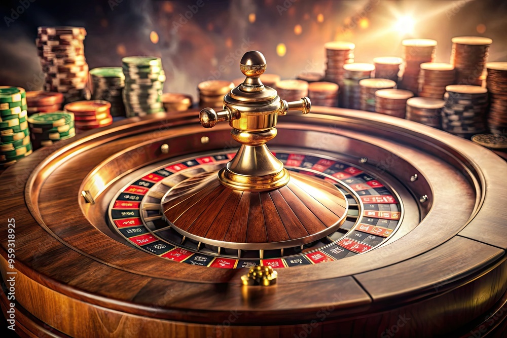 intense roulette table spinning wheel dramatic lighting rich wood tones online casino betting chips piled intense roulette table spinning wheel dramatic lighting rich wood tones online casino betting chips piled