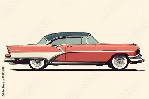 Illustration of a Classic Car with Smooth Detailed Lines