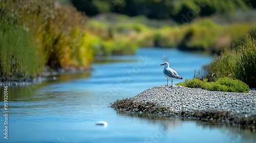 Wildlife Scene at Humboldt Bay National Wildlife Refuge in Humboldt County California : Generative AI photo