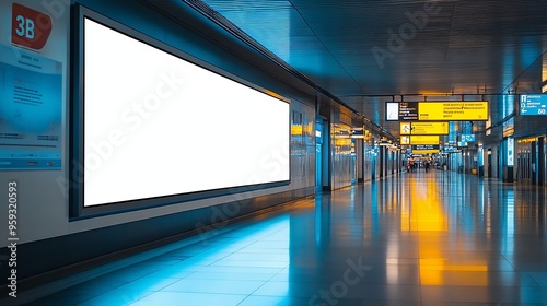 Empty blank billboard pop muck up at airport train stationadvertising public commercialready for new advertisementselective focus : Generative AI photo