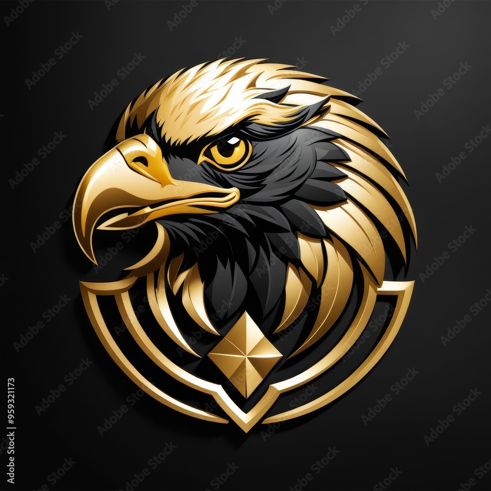 Fototapeta premium Golden Eagle Head with Diamond Emblem.