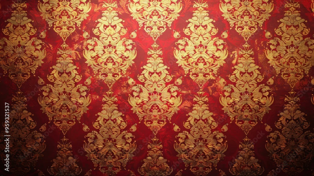 Red and Gold Damask Pattern Background Texture Red and Gold Damask Pattern Background Texture