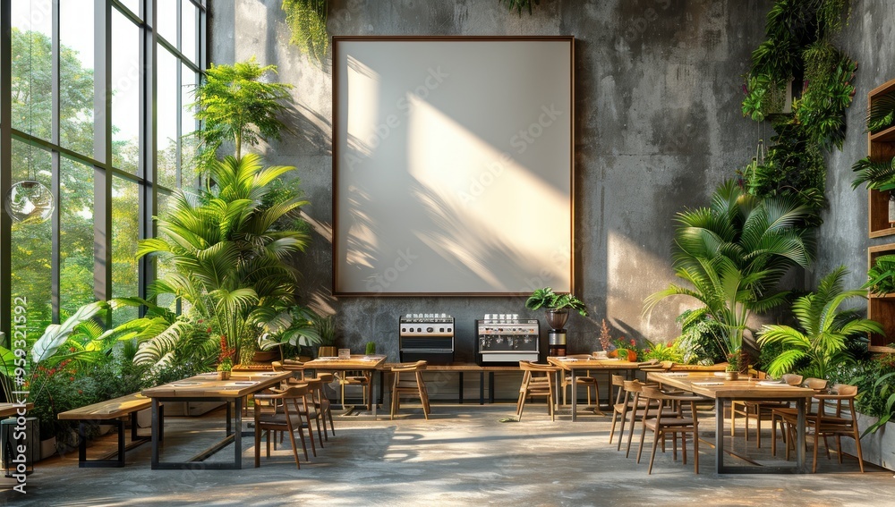 Fototapeta premium Industrial Cafe With Tropical Plants