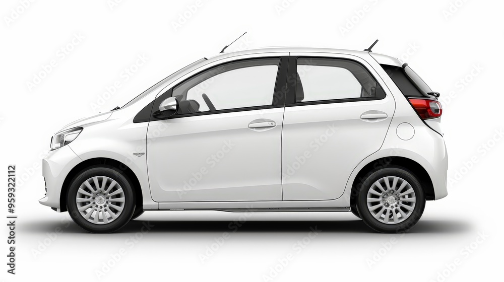 A compact white city car, set against a white background, emphasizing its practicality and modern urban design. A compact white city car, set against a white background, emphasizing its practicality and modern urban design.