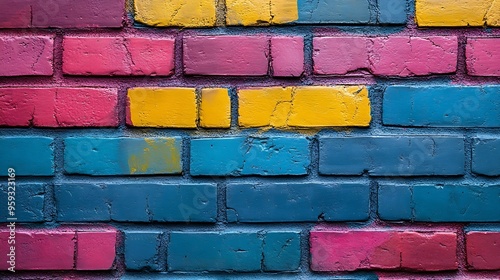 Color brick wall as background banner design : Generative AI