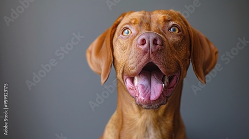 Wallpaper Mural Hungarian Vizsla with Playful Tongue Sticking Out on White Background - Funny Dog Showing Off Torontodigital.ca