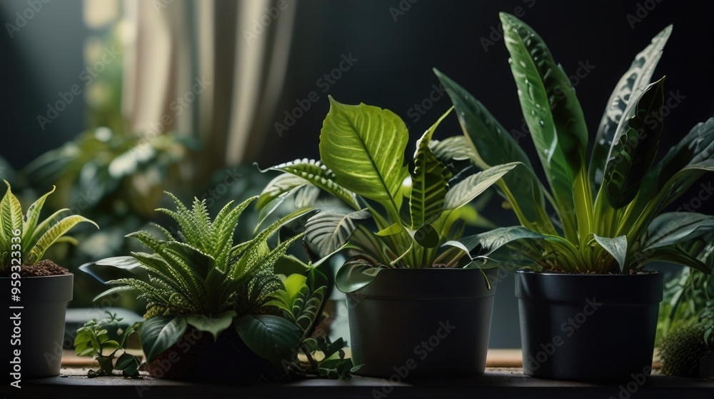 Close-up of a row of plants in a pot Close-up of a row of plants in a pot