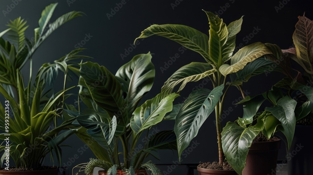 Close-up of a row of plants in a pot Close-up of a row of plants in a pot