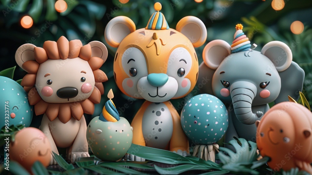 adorable-wildlife-birthday-party-vector-set-with-lion-and-elephant