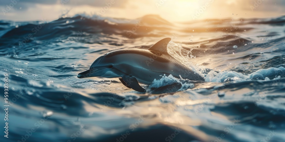 Naklejka premium Dolphin moving effortlessly across the sea
