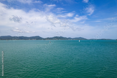 Beautiful sea in summer day Good weather day sunny sky landscape,High angle view ocean background