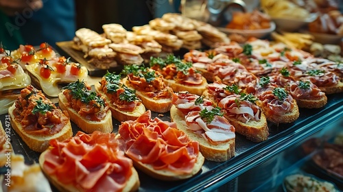 Typical italian finger food in Venice also called Cicchetti : Generative AI photo