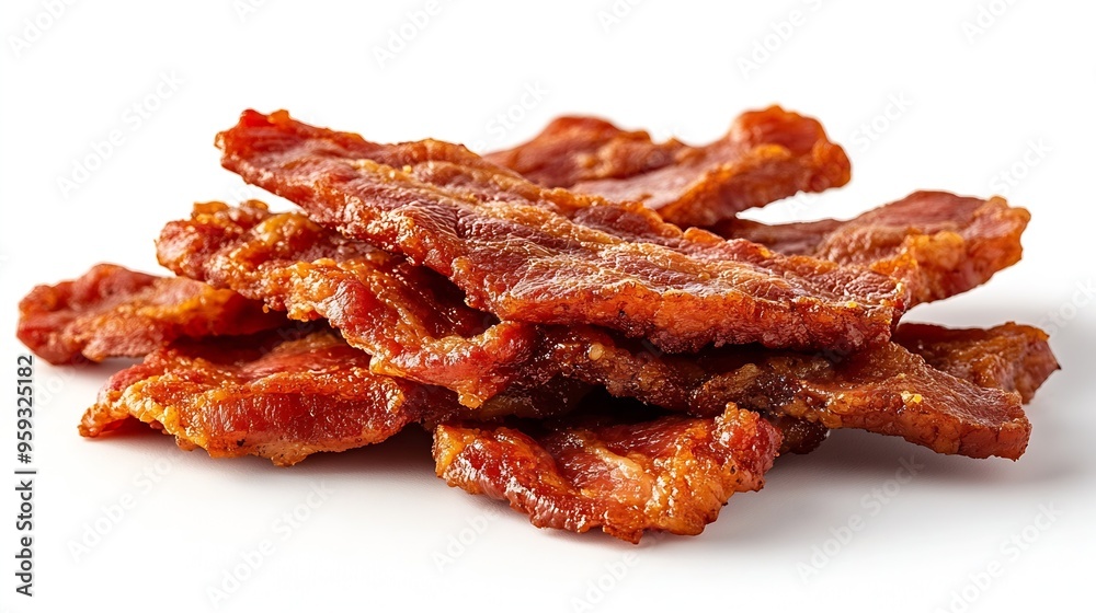 Fried pork bacon isolated on white background : Generative AI Fried pork bacon isolated on white background : Generative AI