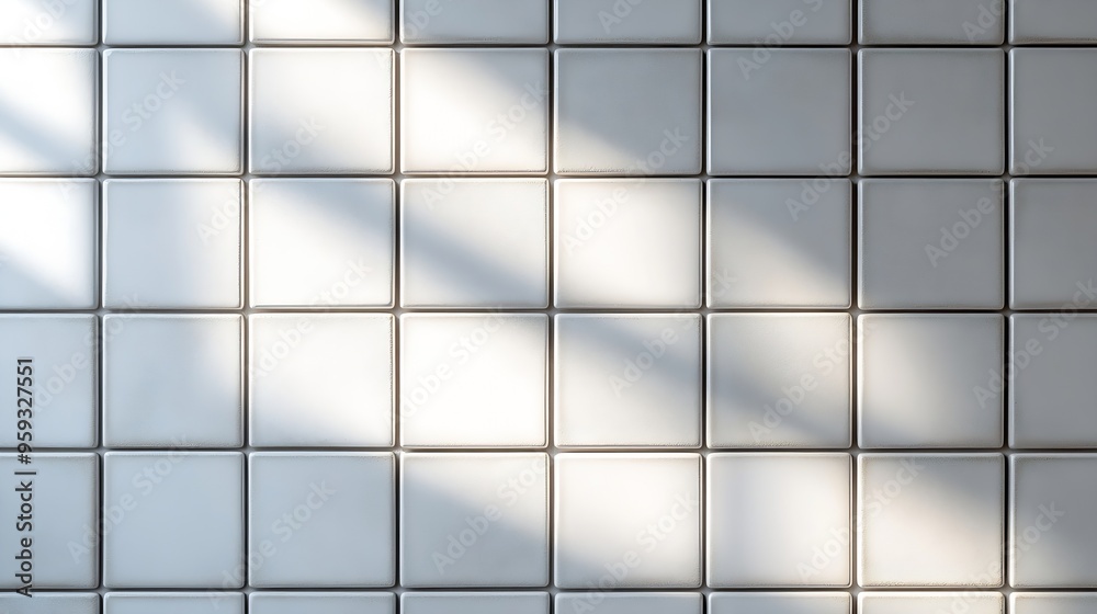 Modern tiles background Installed white square rustic tiles wall close up in new scandinavian house Stylish minimal kitchen design Tile pattern : Generative AI Modern tiles background Installed white square rustic tiles wall close up in new scandinavian house Stylish minimal kitchen design Tile pattern : Generative AI