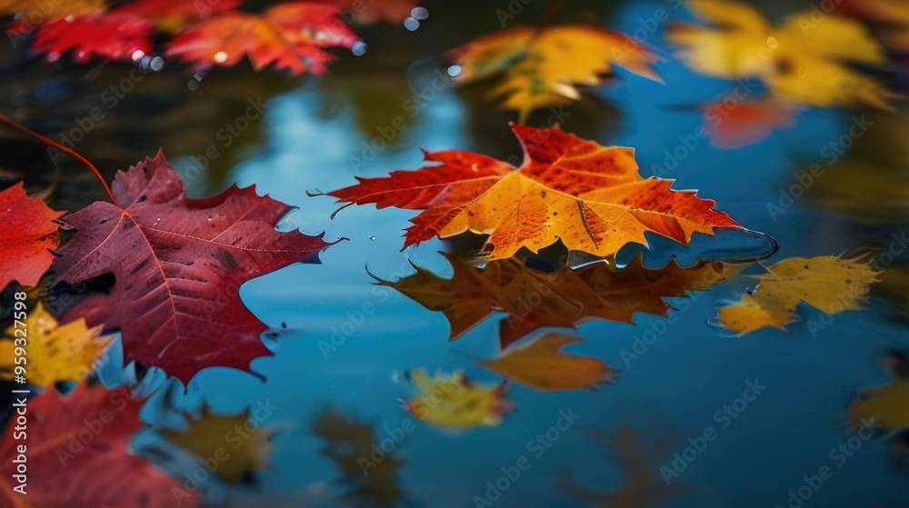 Close-up of colorful leaves in the water Close-up of colorful leaves in the water