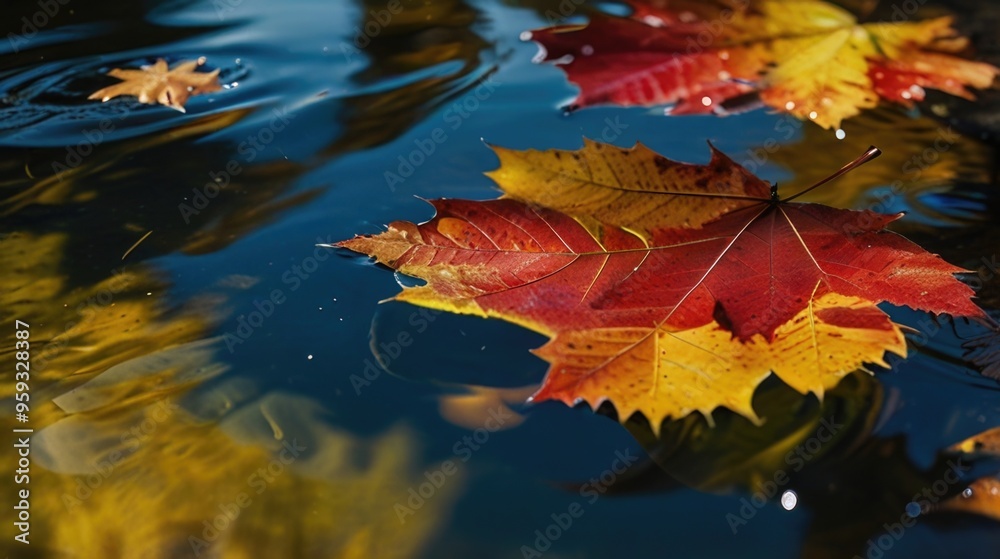 Close-up of colorful leaves in the water Close-up of colorful leaves in the water