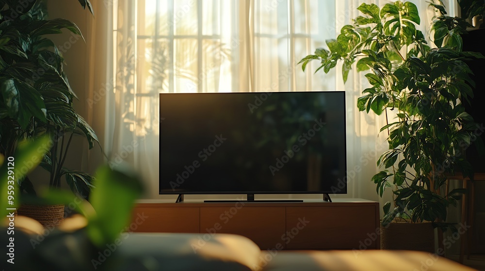 empty tv on contemporary living room interior : Generative AI empty tv on contemporary living room interior : Generative AI