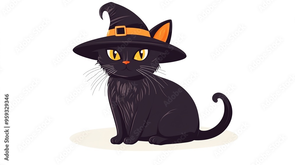 Halloween Witch Cat Icons on a White Background, Featuring Playful Illustrations of Cats Dressed as Witches. The Icons Include Classic Witch Elements Like Pointed Hats, Brooms, and Magic Potions, Halloween Witch Cat Icons on a White Background, Featuring Playful Illustrations of Cats Dressed as Witches. The Icons Include Classic Witch Elements Like Pointed Hats, Brooms, and Magic Potions,