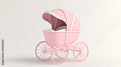 Pink Baby Carriage for Baby Shower Invitations and Cards