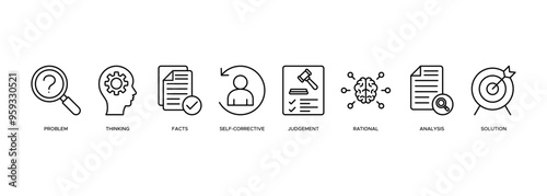 Critical thinking icon vector illustration banner web concep of problem, thinking, facts, self-corrective, judgment, rational, analysis, and solution