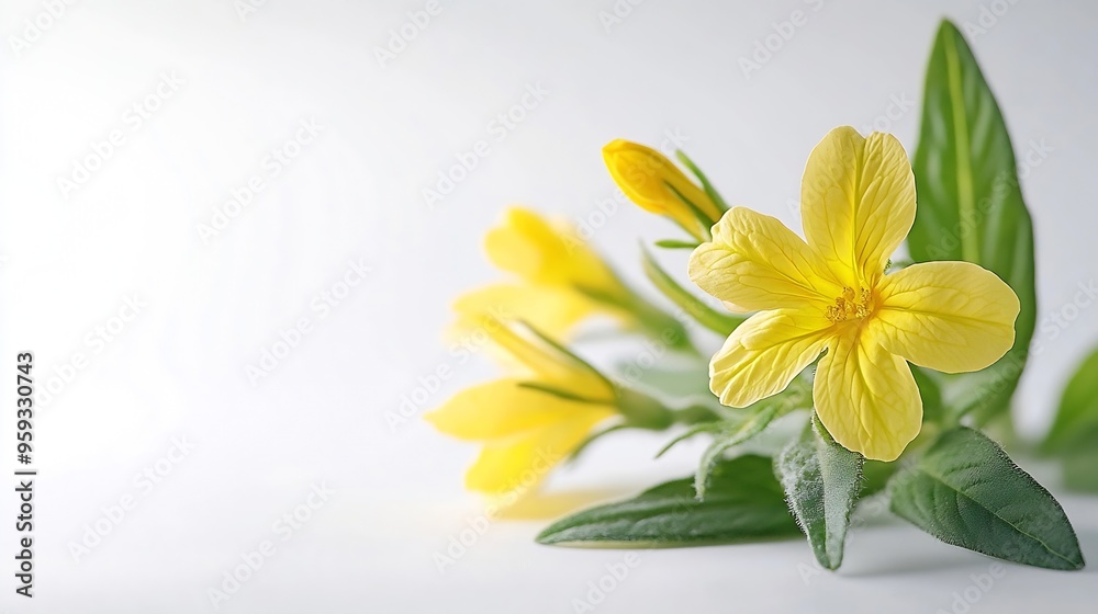 Common evening primroseplant with flowers isolated on white : Generative AI Common evening primroseplant with flowers isolated on white : Generative AI