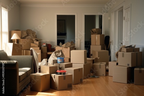 Interior of a empty apartment with moving boxes