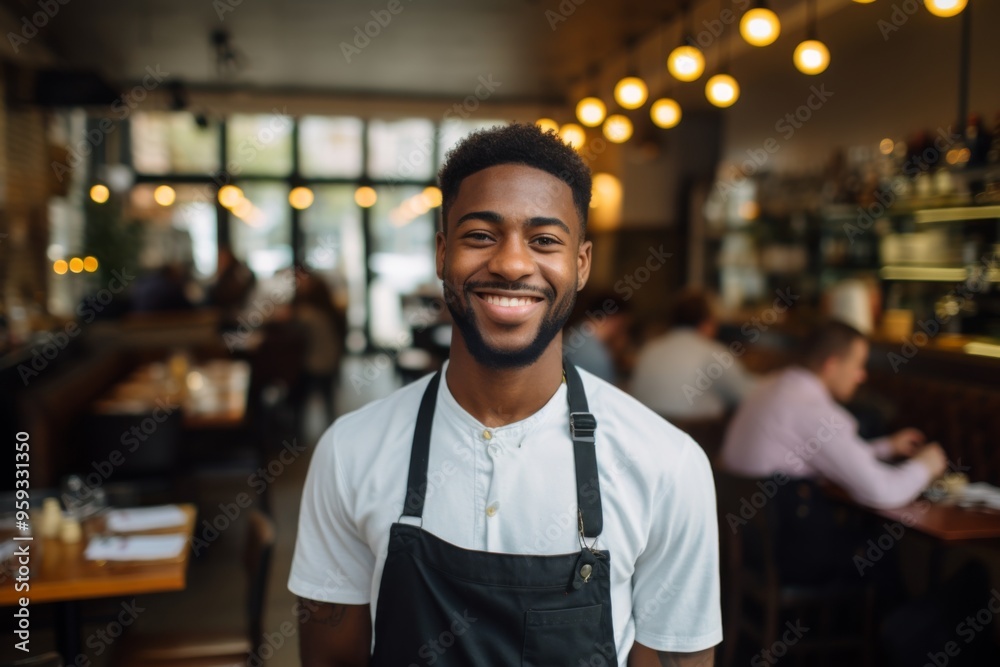 Portrait of a smiling young male barista in cafe Portrait of a smiling young male barista in cafe