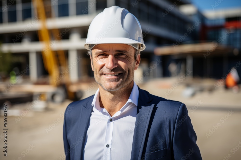 Portrait of a smiling middle aged businessman on construction site Portrait of a smiling middle aged businessman on construction site