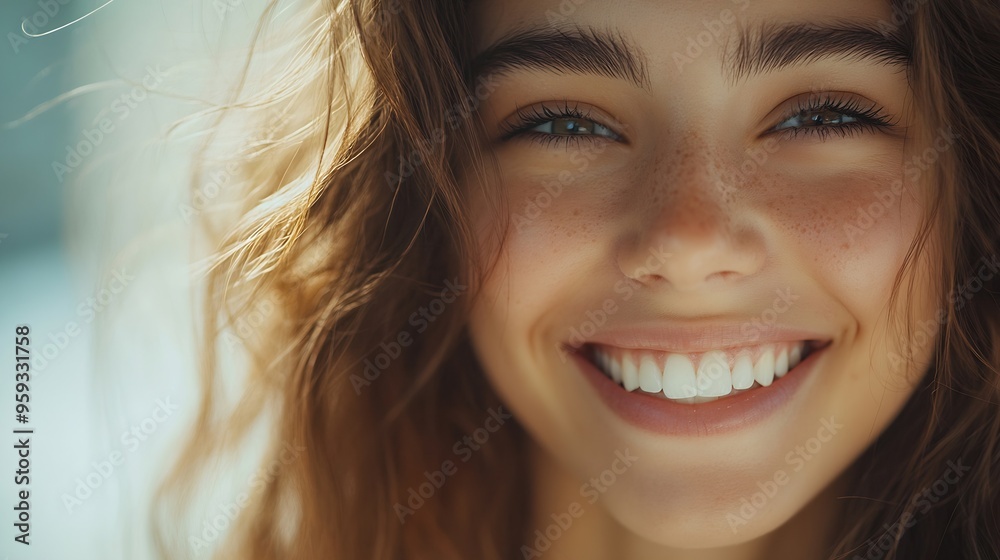 Closeup of smiling woman stock photo : Generative AI Closeup of smiling woman stock photo : Generative AI