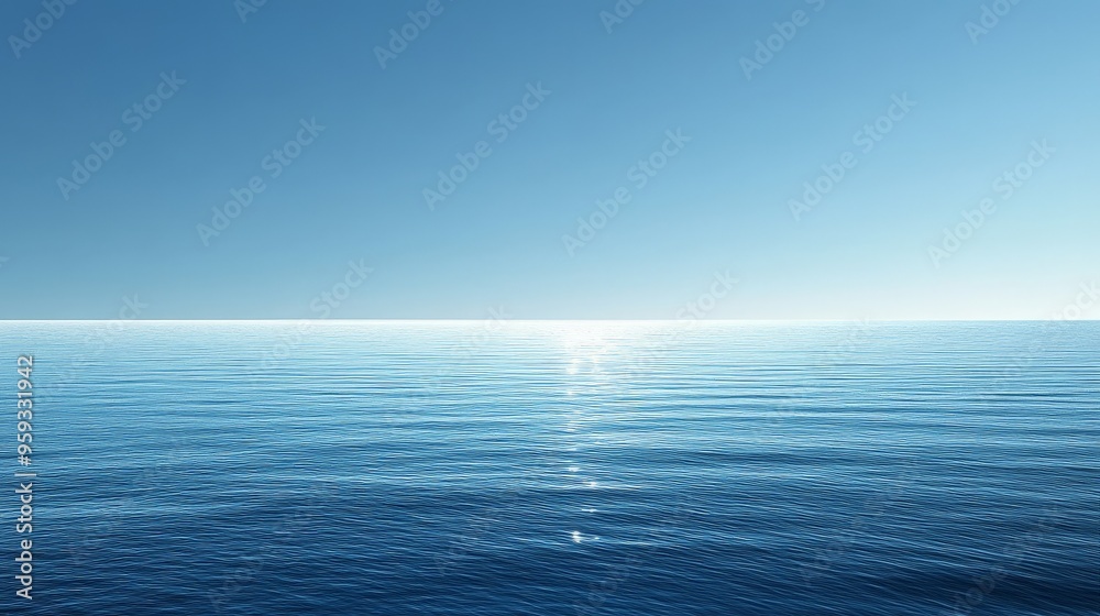 Obraz premium clear, azure sky above a deep blue ocean, where the calm waves gently lap at the shore, reflecting the serene and tranquil atmosphere of the scene